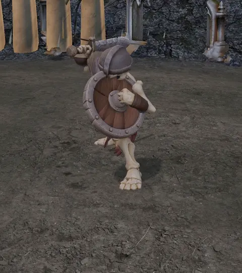 A skeleton with a round shield among tall bone spikes